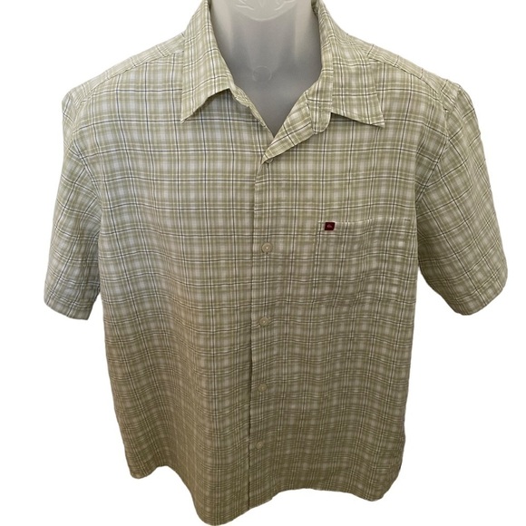 QUIKSILVER Green Plaid Collared Short Sleeve Shirr Men M Medium - Picture 1 of 9